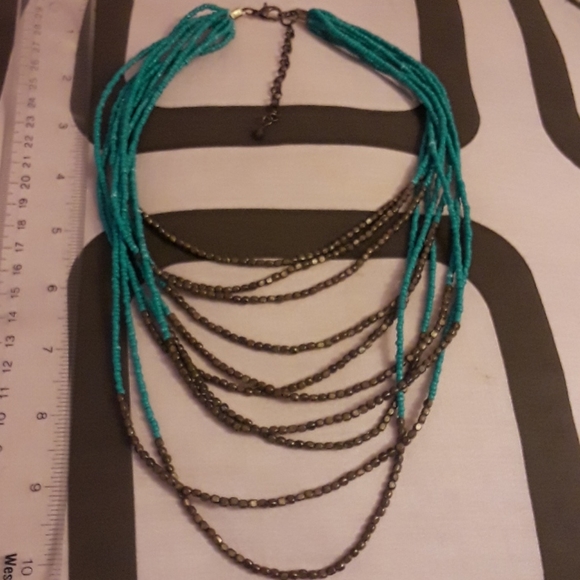 Necklace Turquoise and Bronze Beaded - Picture 4 of 6